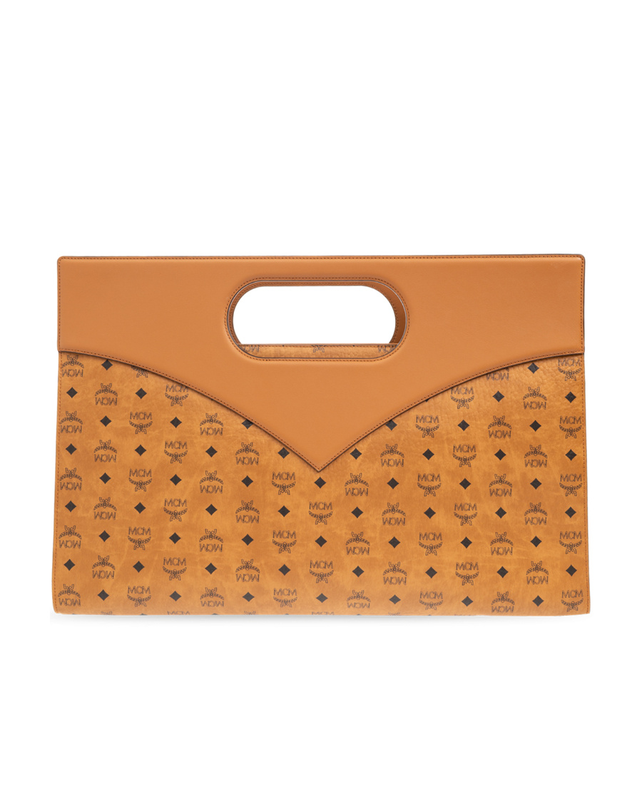 Mcm Diamond Logo Printed Shopper Bag In Brown