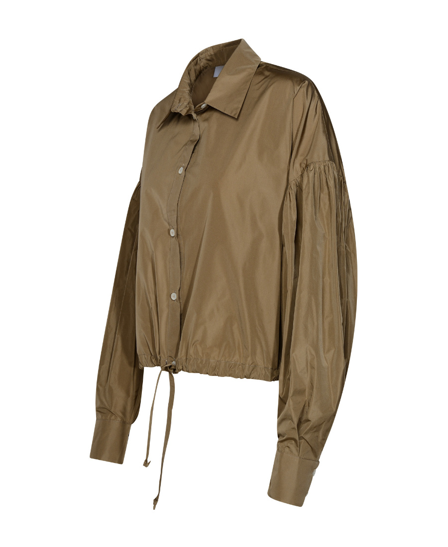 Msgm Draw Stringed Hem Puff-sleeved Shirt In Brown