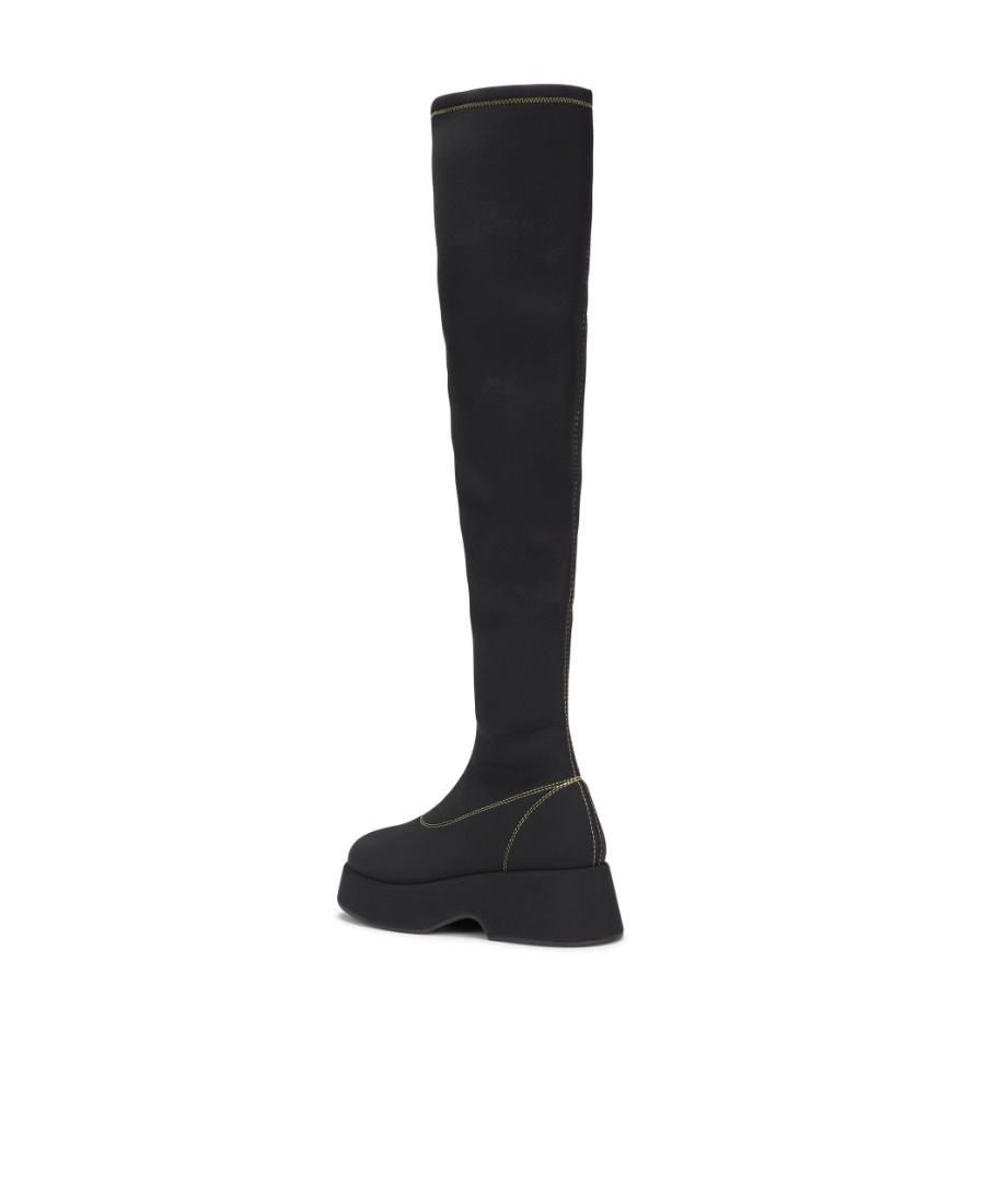 Ganni Retro Flatform Over-the-knee Sockboots In Black In Black