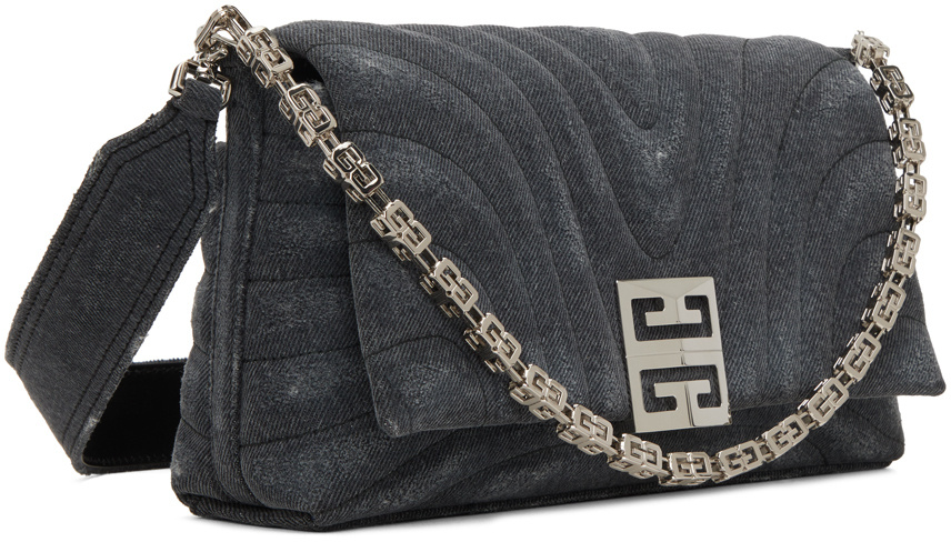 Givenchy Logo Plaque Denim Quilted Small Shoulder Bag In Black