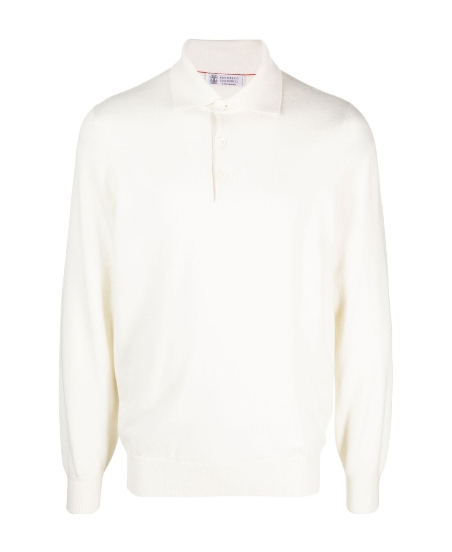 Brunello Cucinelli Long-sleeve Cashmere Polo Shirt In White