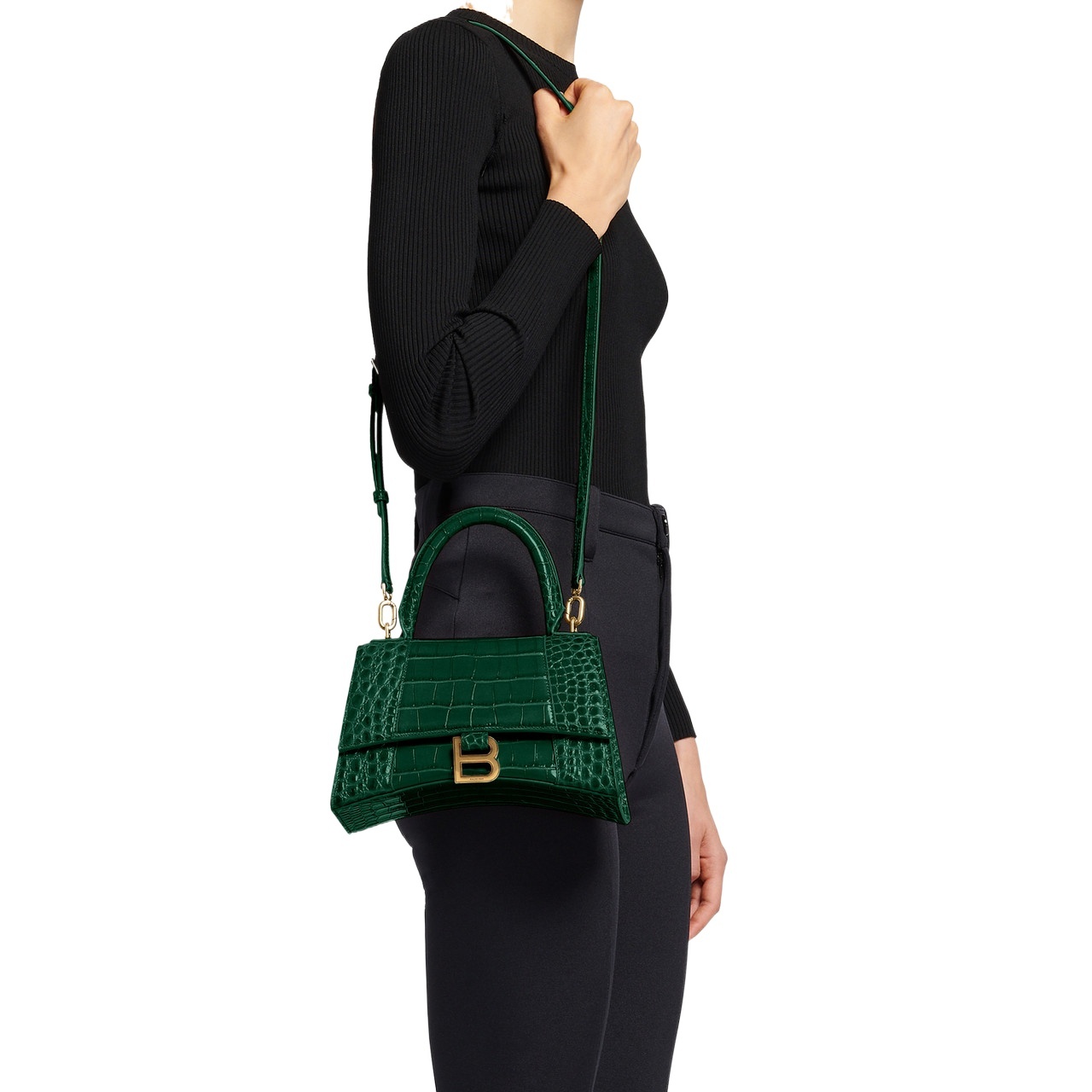 Balenciaga Borsetta Hourglass Xs Con Lavorazione Coccodrillo Da Donna In Verde In Green