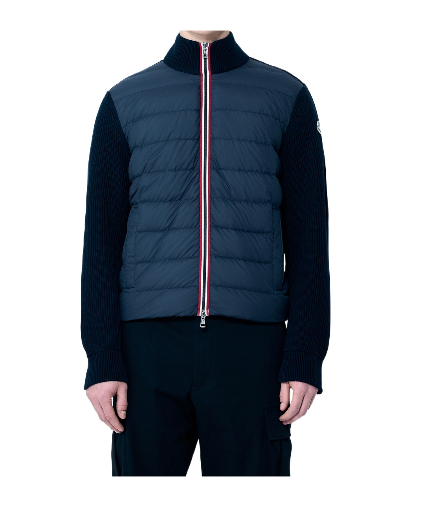 Moncler Padded-panels Cardigan In Blue
