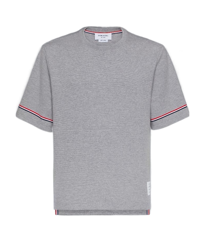 Thom Browne Asymmetric Hem T-shirt Stripe Detail In Gray