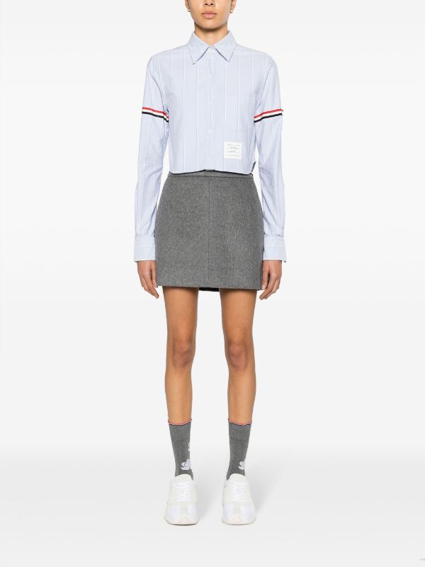 Thom Browne Oxford Striped Poplin Cropped Shirt In White
