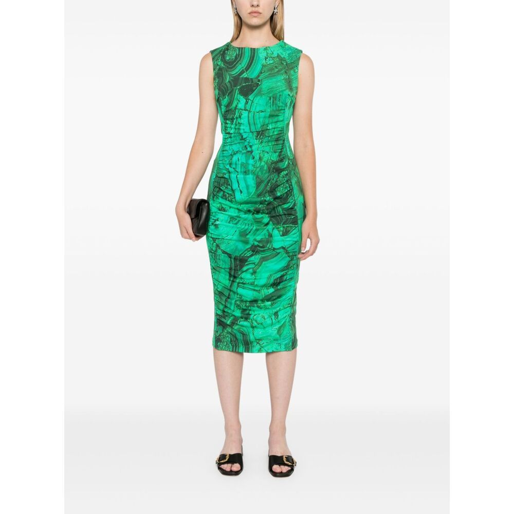 Shop Roberto Cavalli Abstract-print Midi Dress In Green