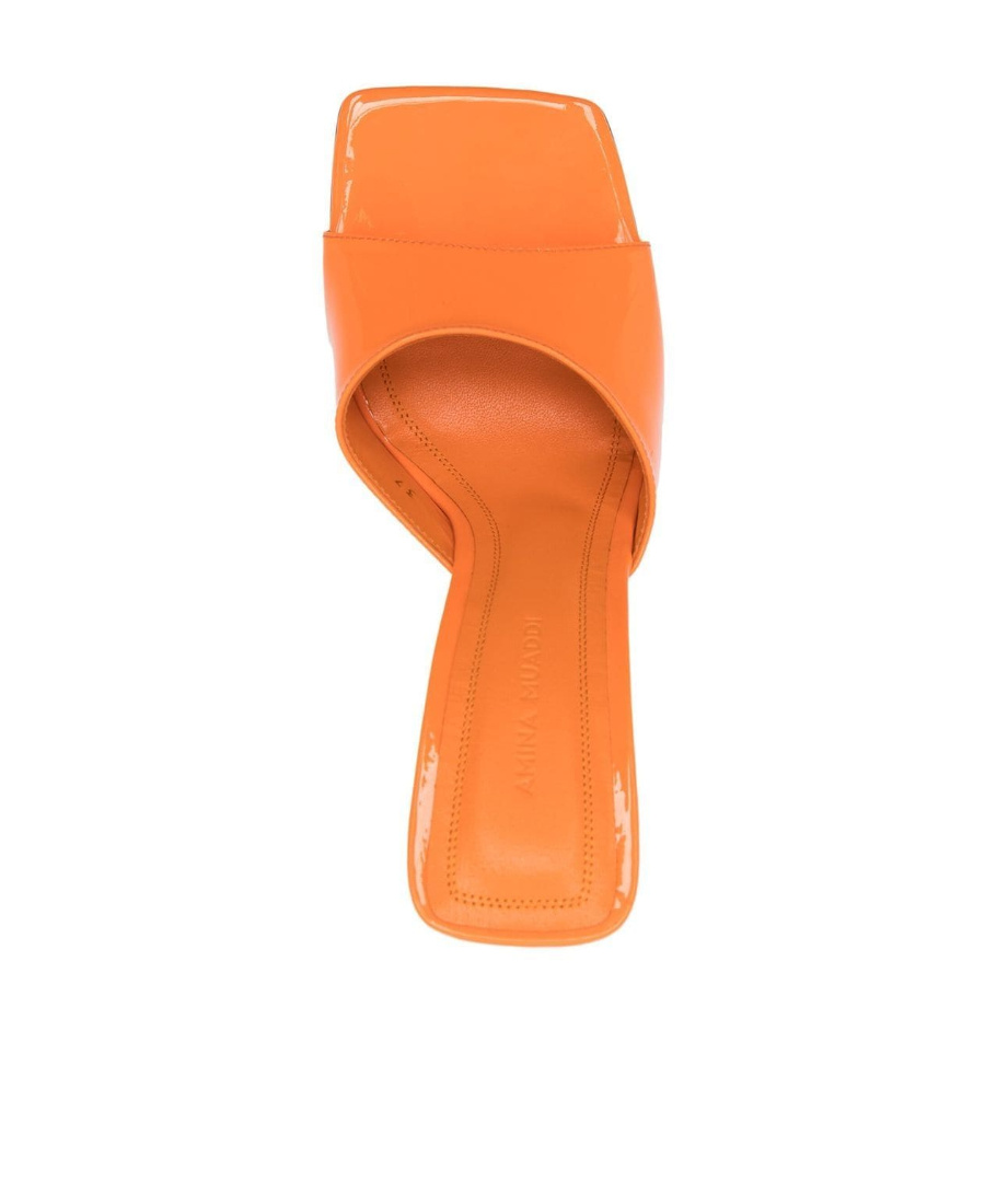 Amina Muaddi Woman Sandals Orange Size 10 Soft Leather In Orange