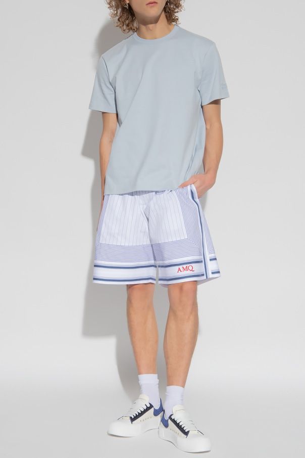 Alexander Mcqueen Striped Bermuda Shorts In Blue