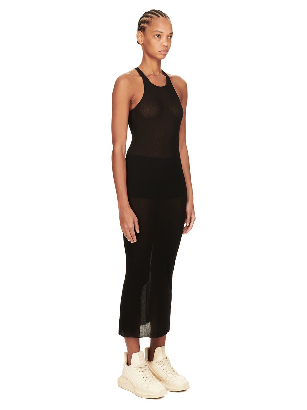Rick Owens Ribbed Midi Tank Dress In Black