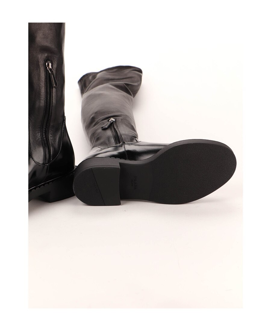 Prada Leather Knee Boots In Black
