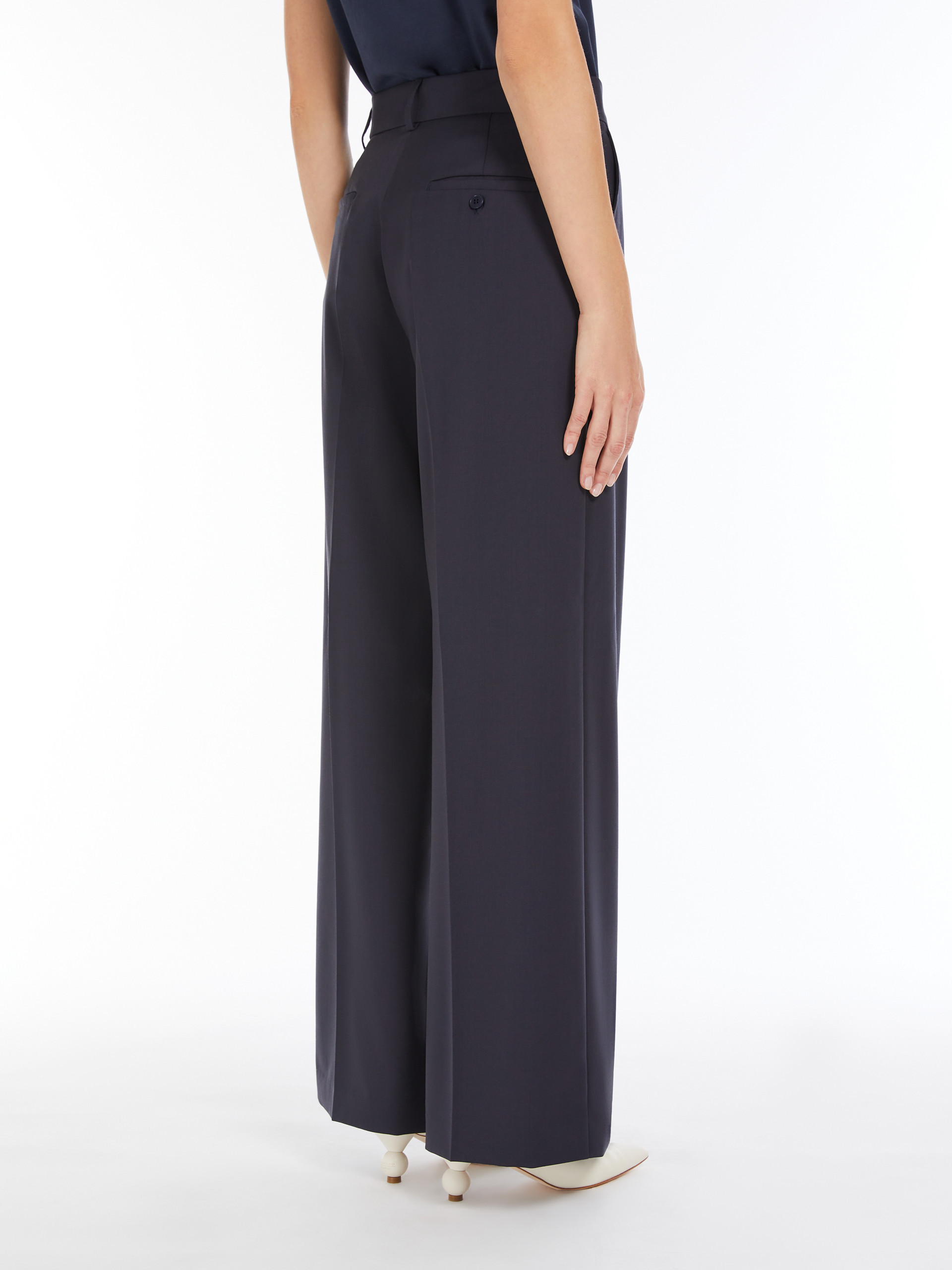 Weekend Max Mara Wool Canvas Wide-leg Pants In Black