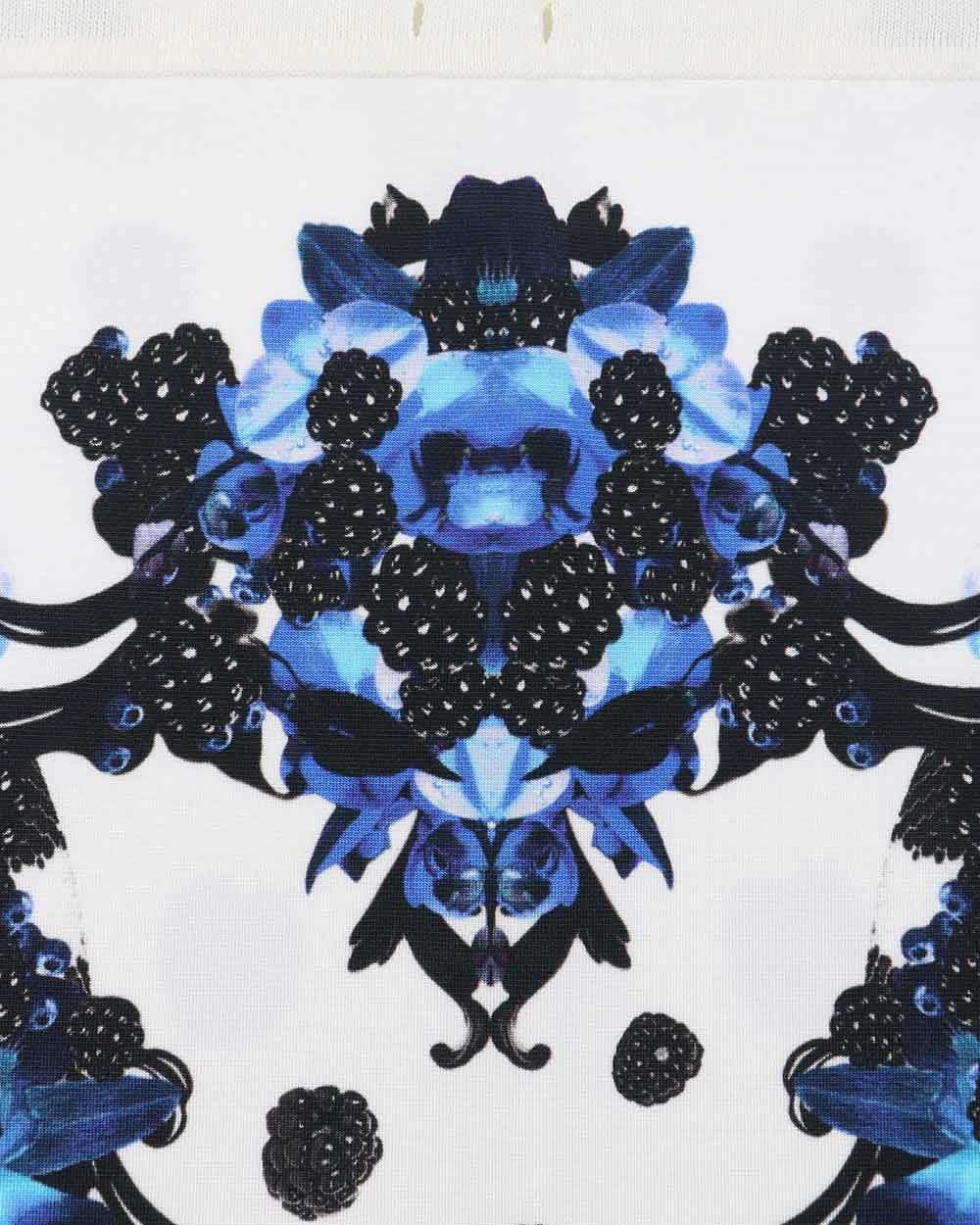 JUST CAVALLI PRINTED SHORT-SLEEVED T-SHIRT WITH LOTUS LEAF EDGE