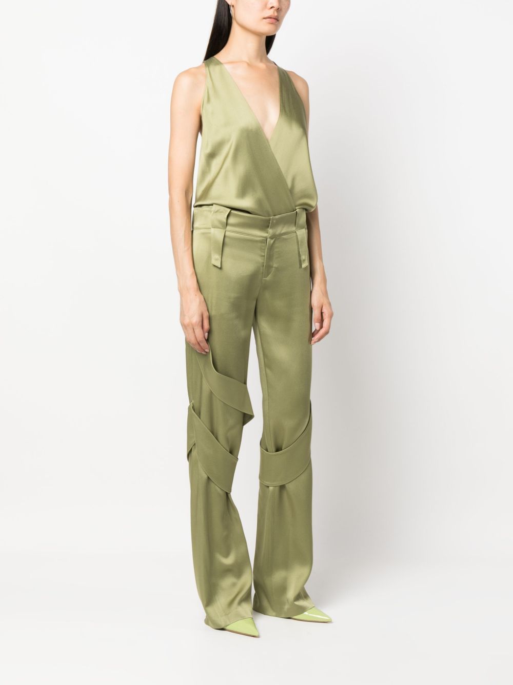 Blumarine Plunging V-neck Open Back Satin Bodysuit In Nude
