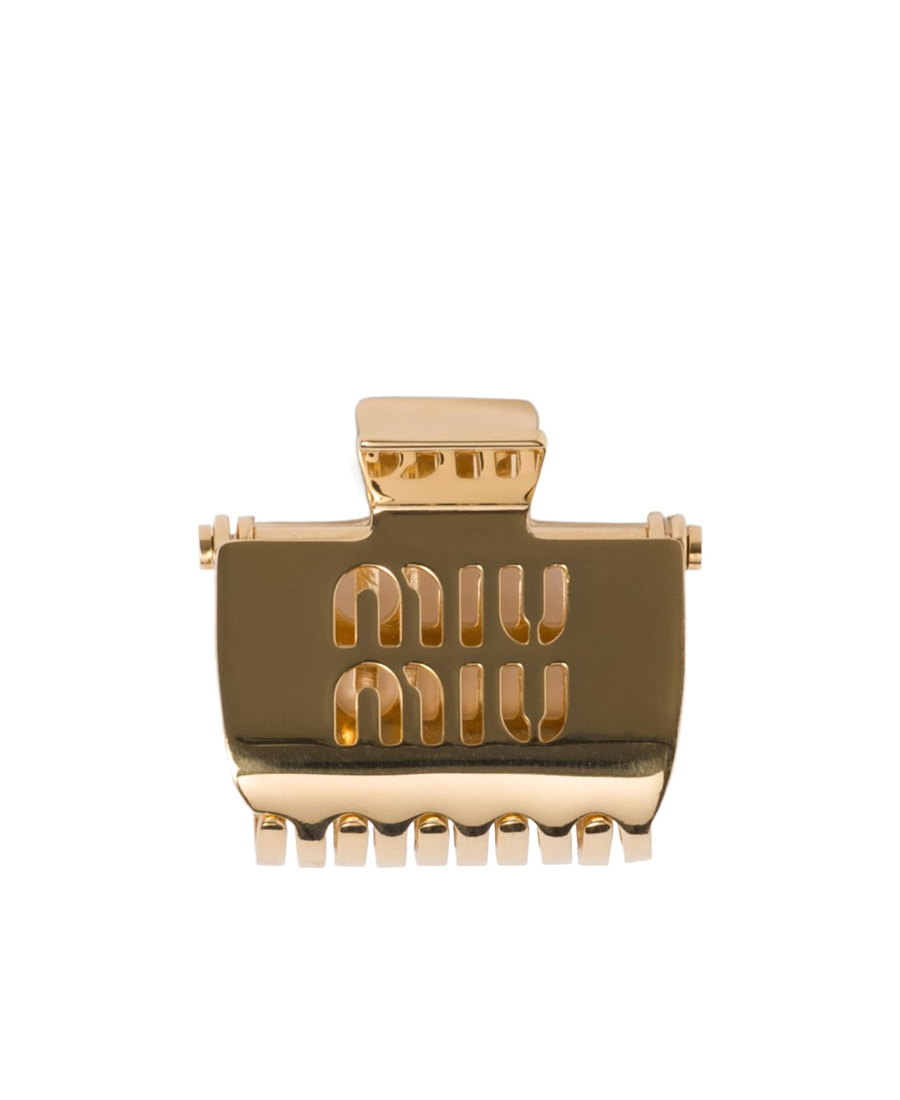 Miu Miu Debossed-logo Claw Clip In Green
