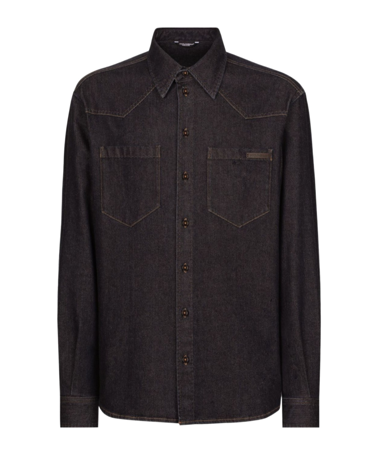 Dolce & Gabbana Denim Shirt Collar Button-down In Black