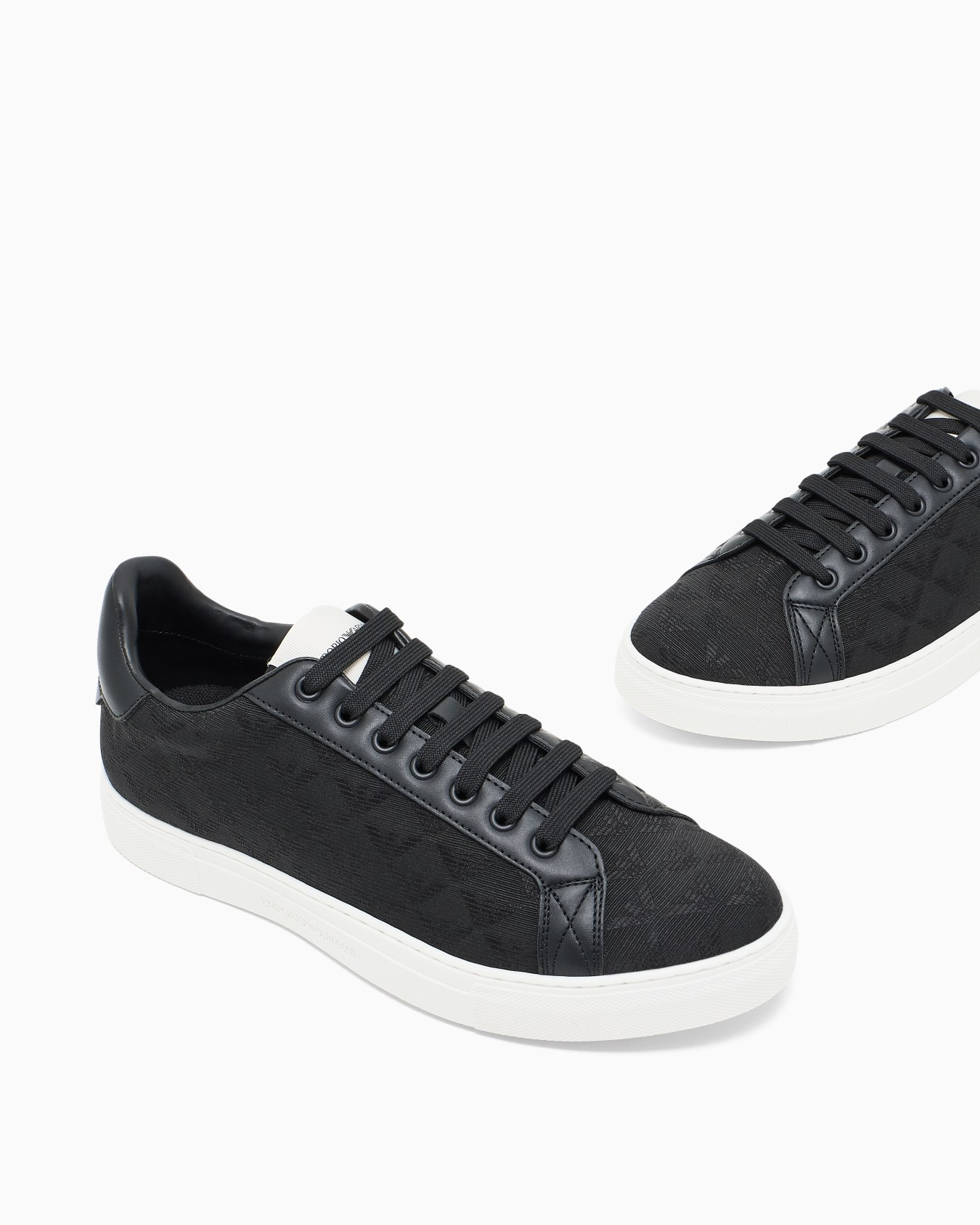 Emporio Armani Nylon Sneakers With Jacquard All-over Eagle In Black