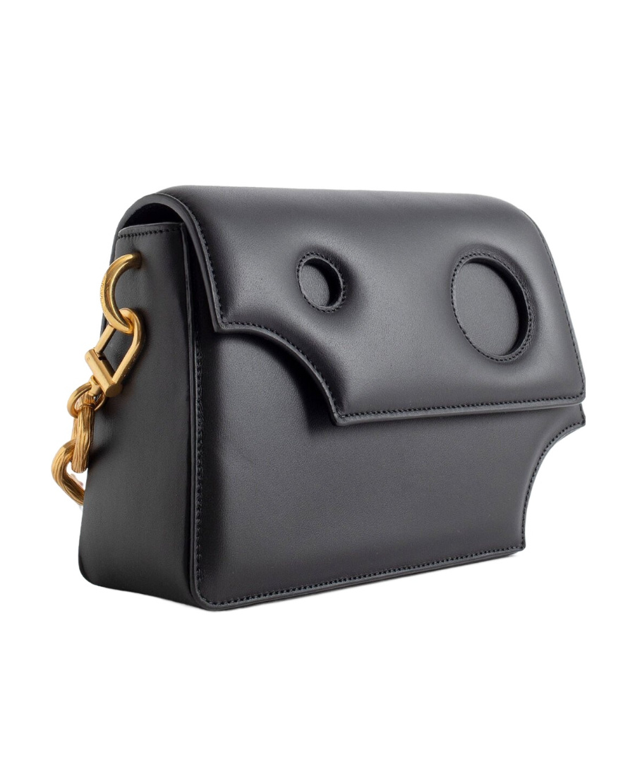 Off-white Leather Crossbody Bag With Cut-out Details And Golden Chain In Black
