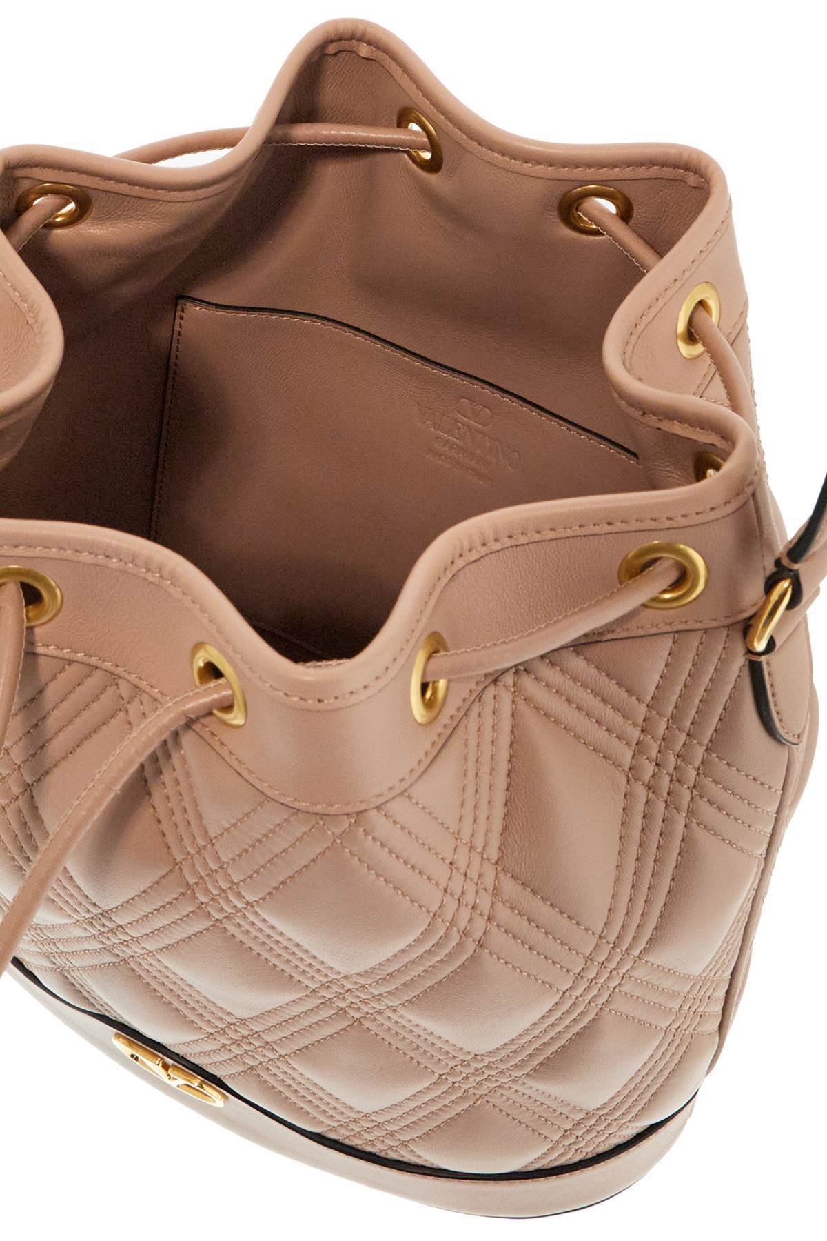 Valentino Garavani Quilted Pink Leather Bucket Crossbody Bag With Golden Details
