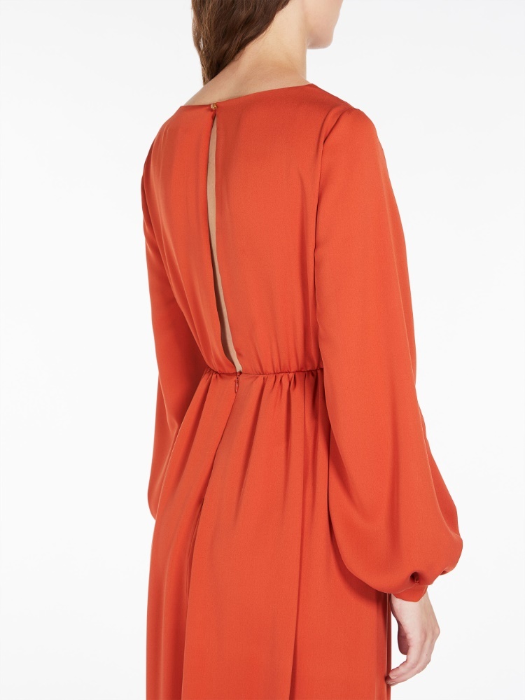 Max Mara Silk Maxi Dress With Decorative Cuffs And Waist Belt In Orange