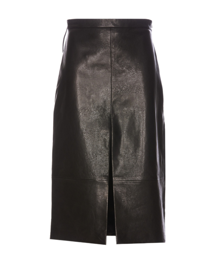 Shop Khaite Leather Midi Skirt In Black