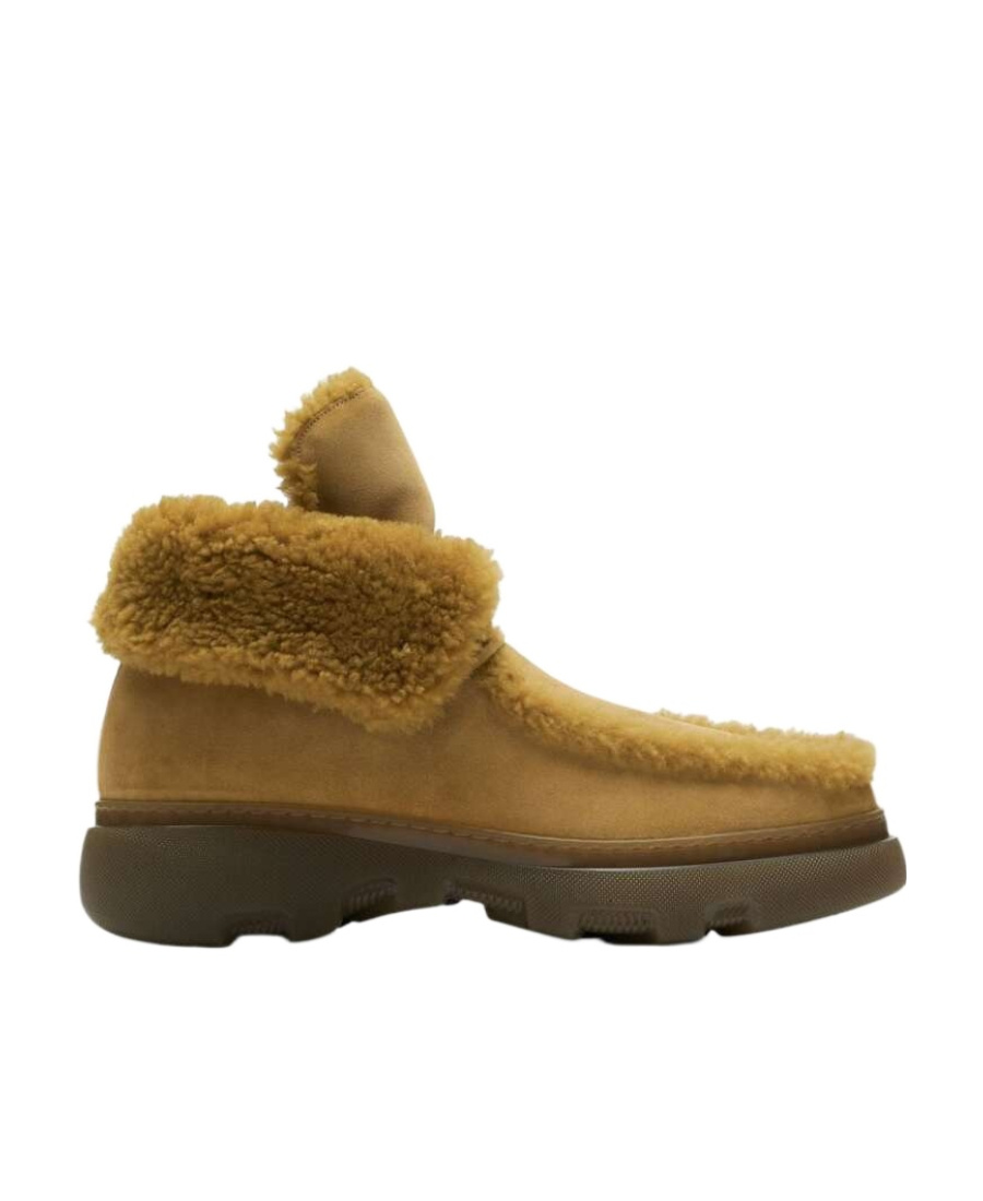 Burberry Creeper Shearling-trim Suede Boots In Brown