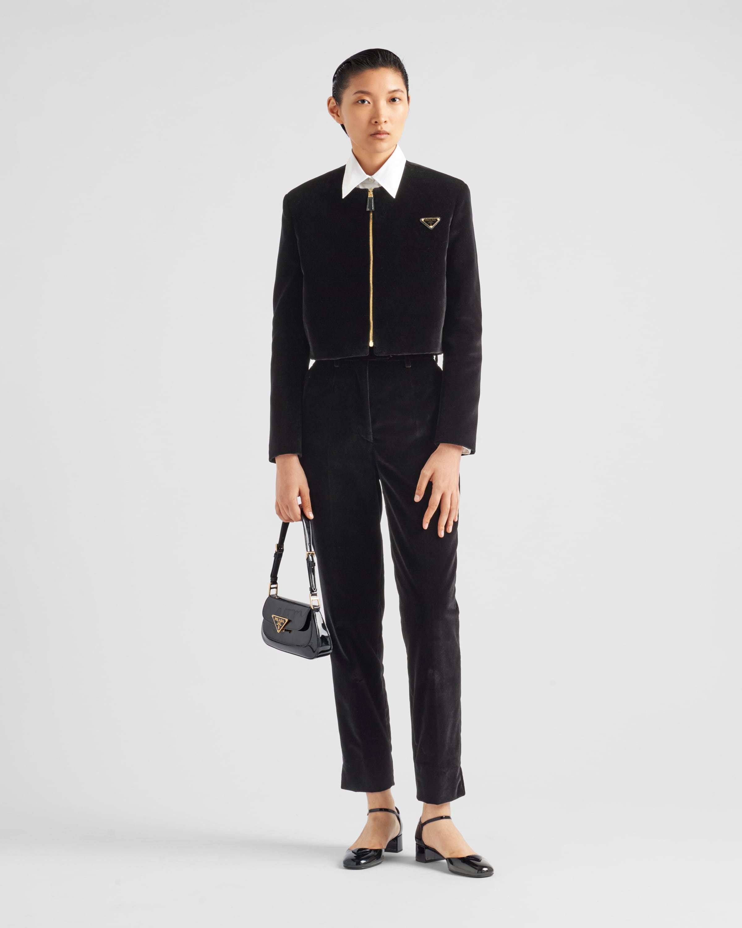 Prada Velvet Straight Trousers In Black