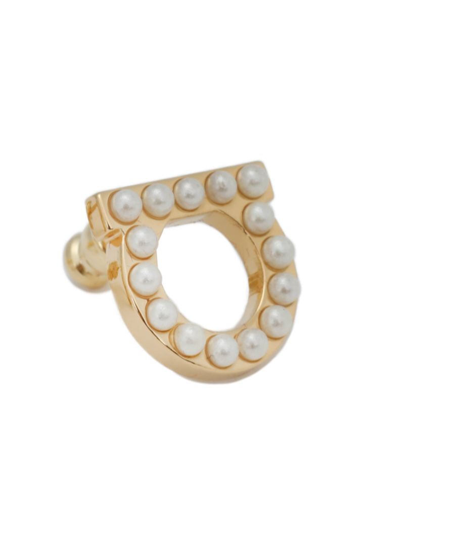 Ferragamo Gancini Earrings Gold-tone Finish Pearl Embellishments