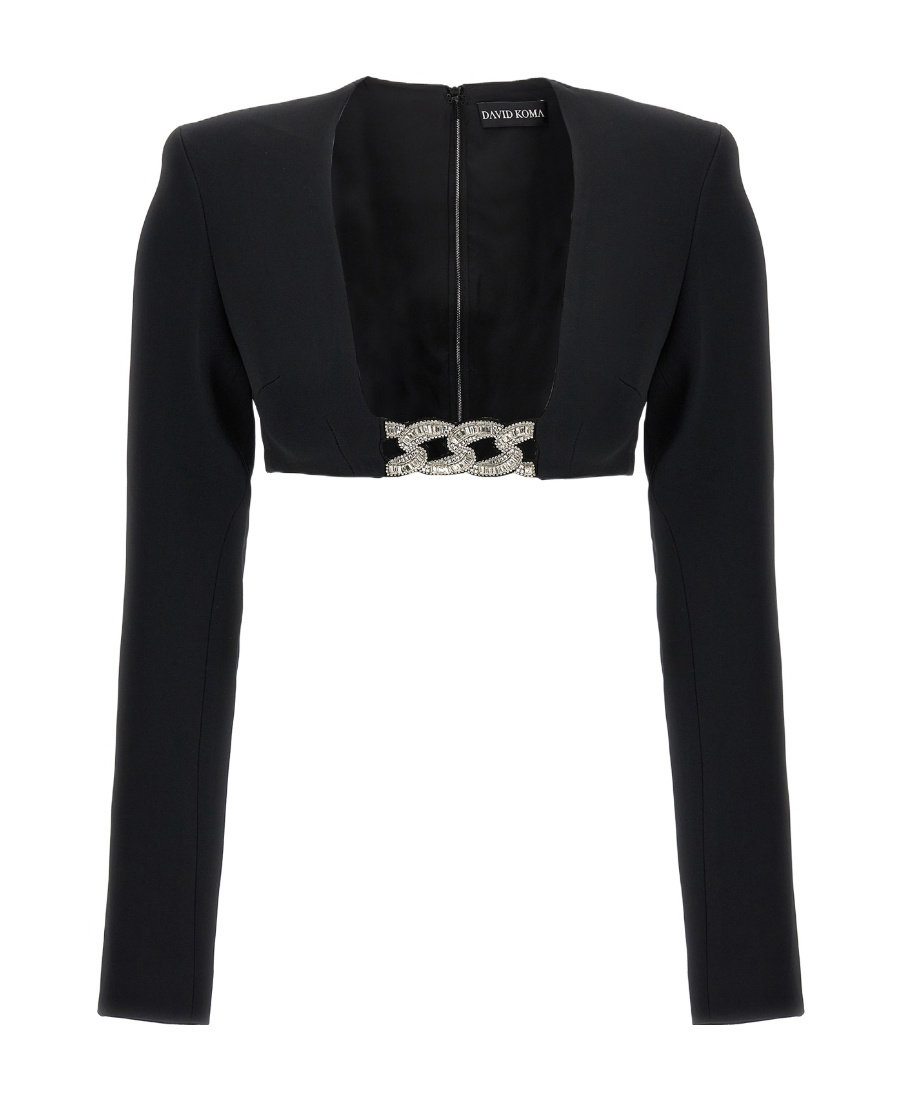 Shop David Koma Crystal-embellished Cropped Top In Black