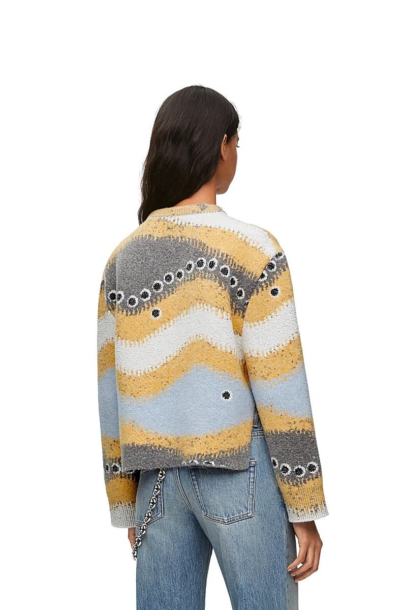 Loewe Womens Multicolor Stripe-pattern Crewneck Knitted Jumper In Nude