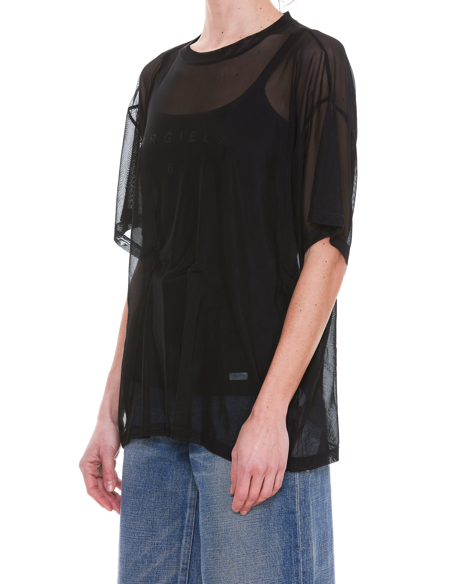 Shop Mm6 Maison Margiela Sheer Round-neck T-shirt In Black