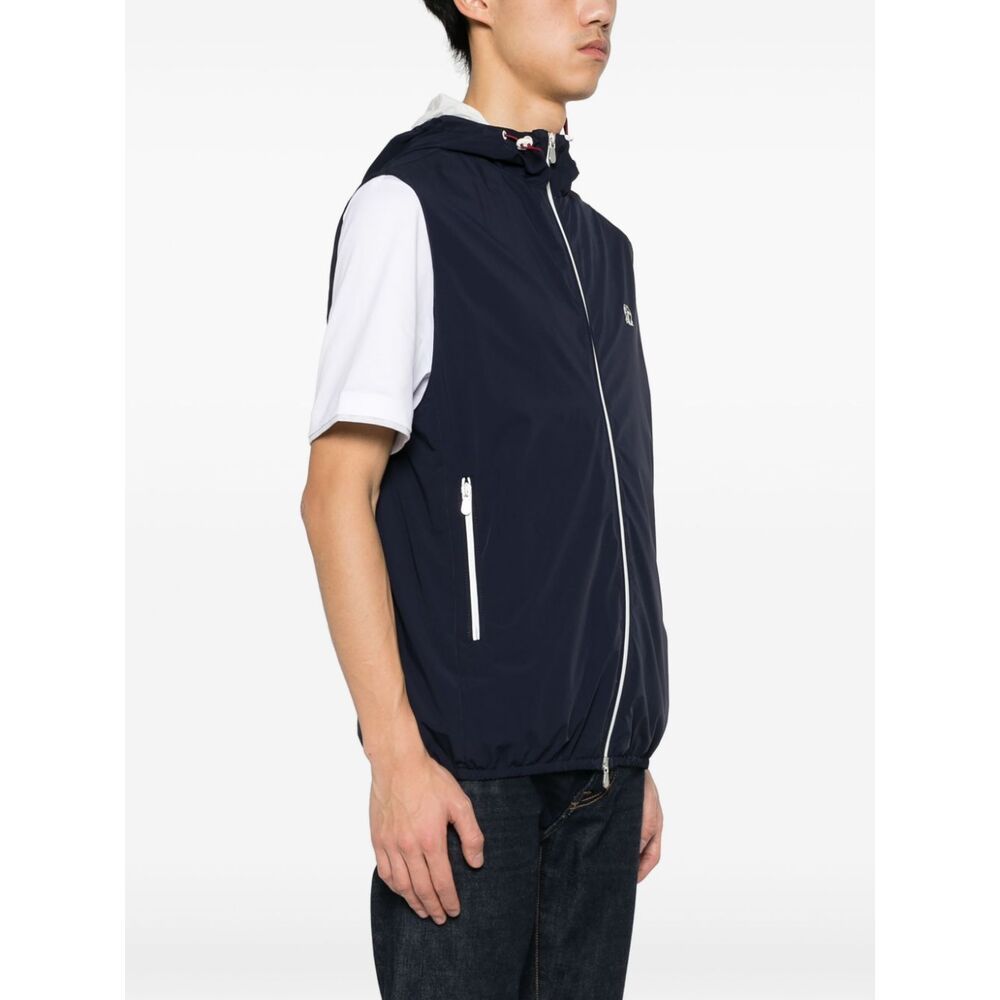 Brunello Cucinelli Blue Logo-embroidered Padded Gilet In Black