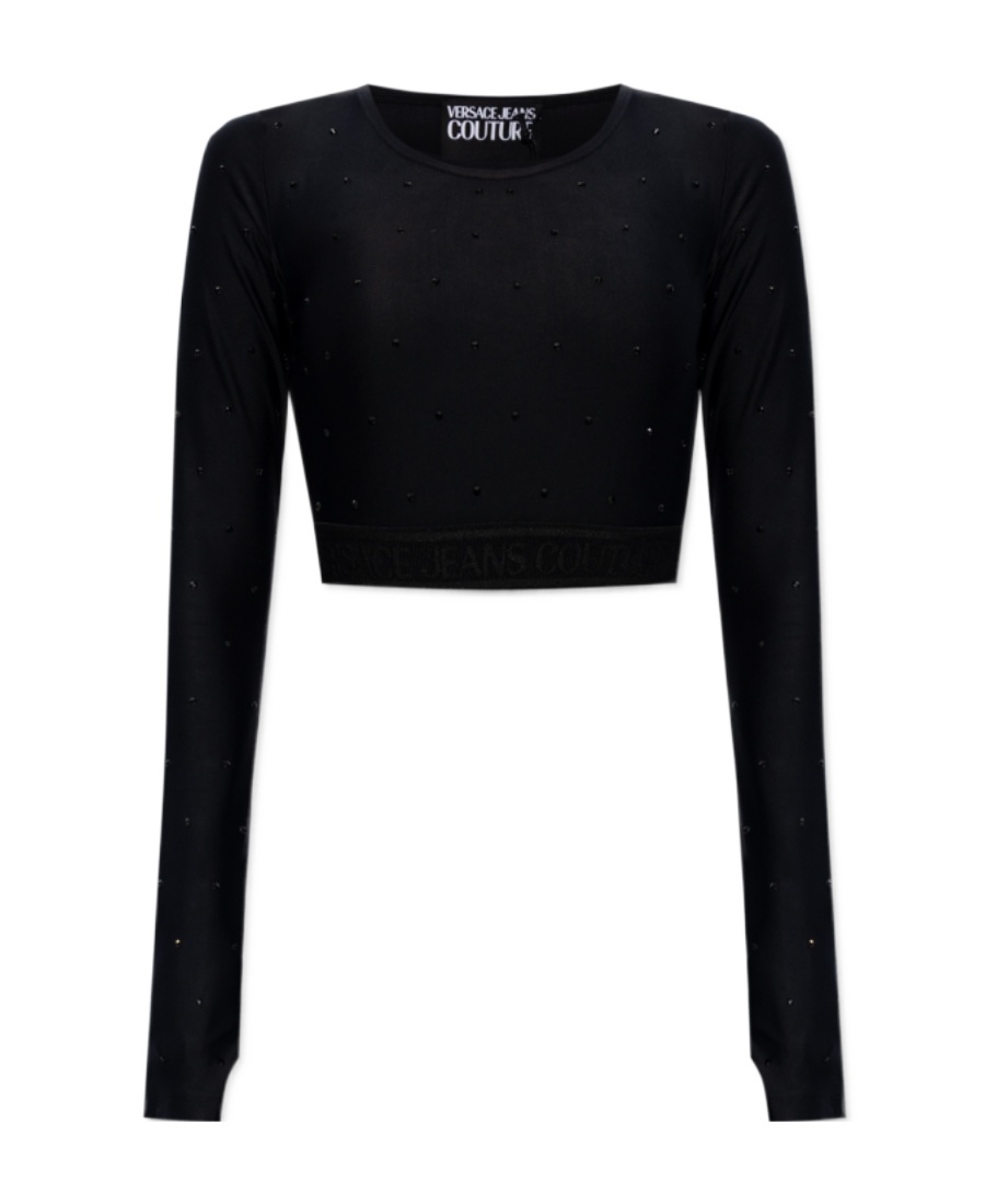 Versace Jeans Crystal-embellished Crop Top In Black