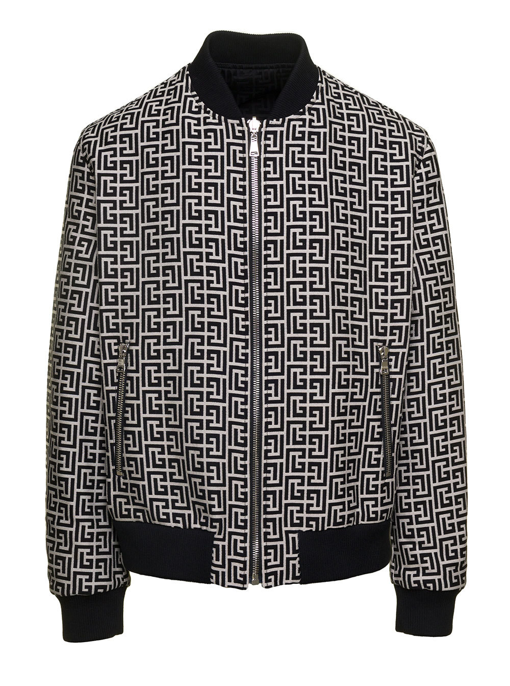 Balmain Monogram-pattern Reversible Bomber Jacket In Black