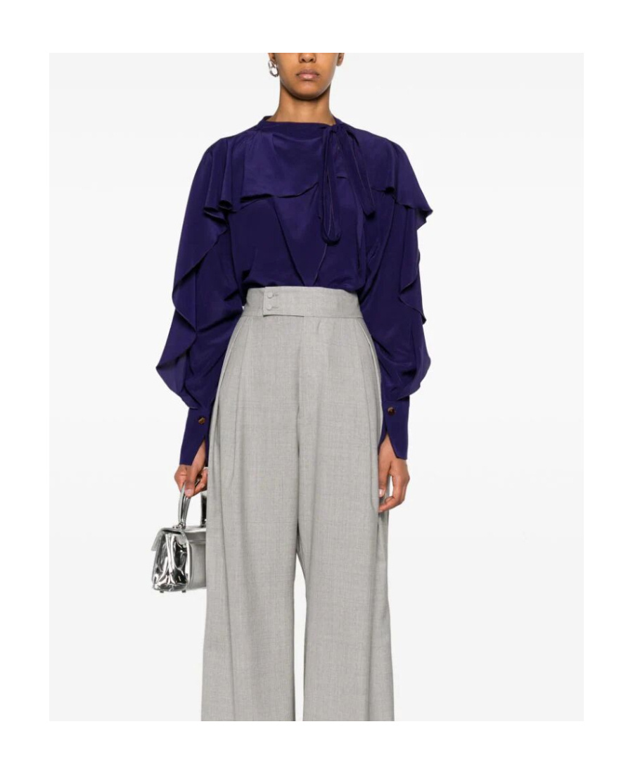 Shop Victoria Beckham Tie Details Lotus Leaf-rimmed Shirt In Blue
