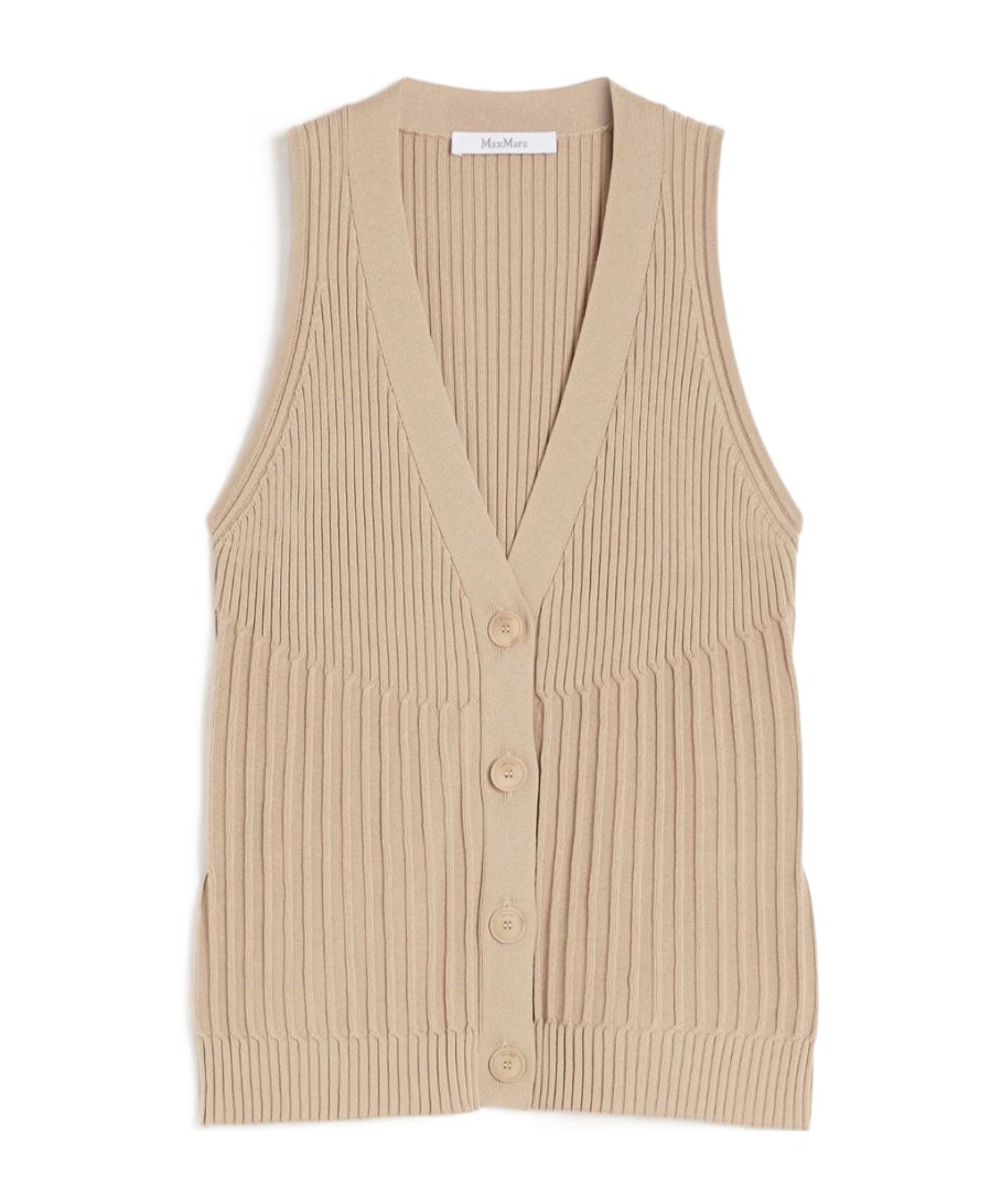 Max Mara Cotton Yarn And Viscose Crepe Gilet In Brown