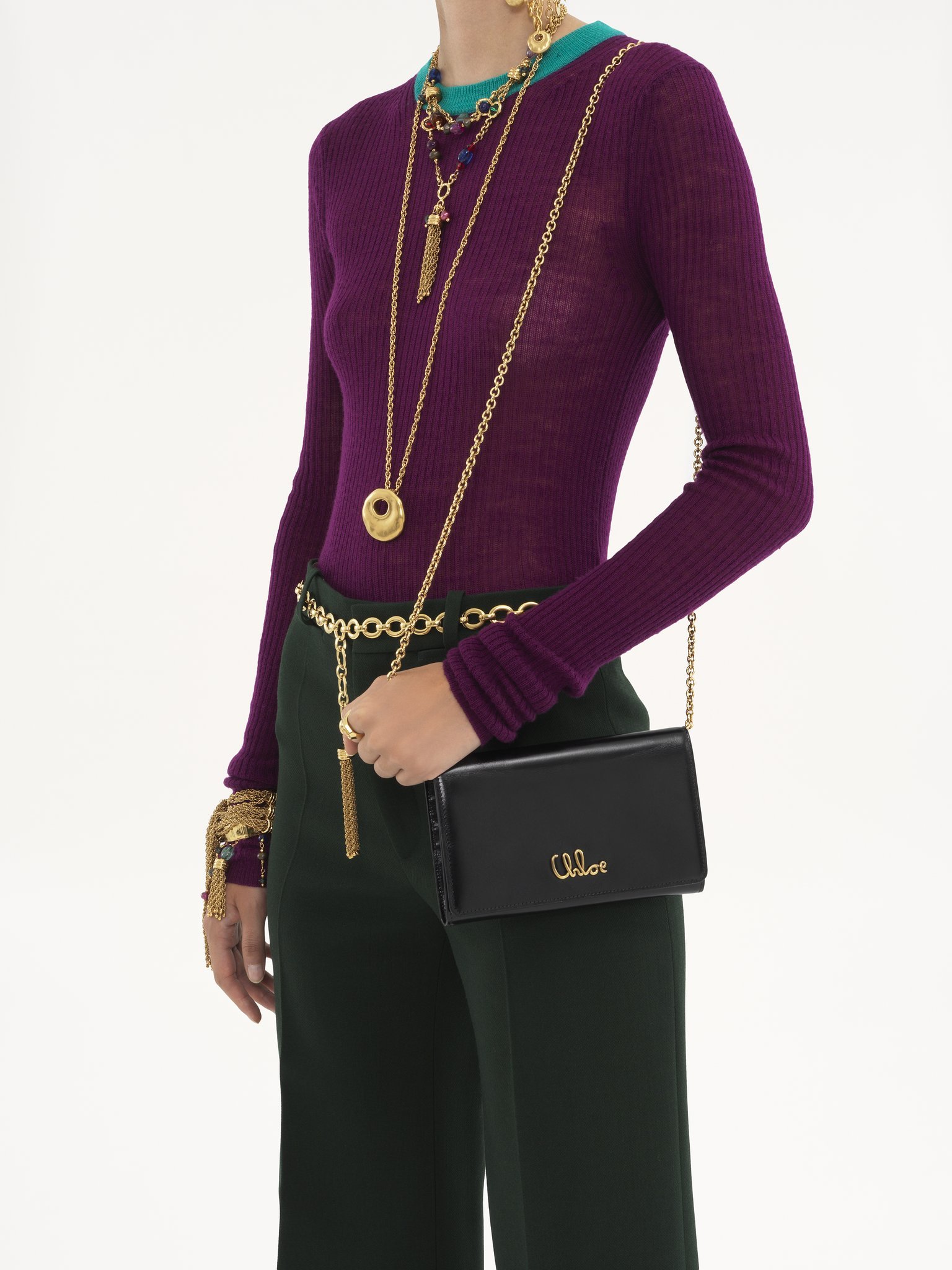 Chloé Iconic Chain Clamshell Shoulder Bag In Black