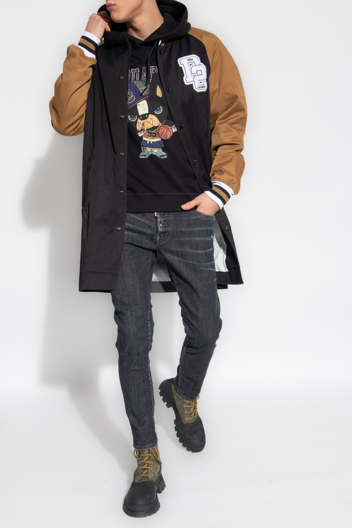 Dsquared2 Tidy Biker Mid-rise Logo-patch Skinny Jeans In Black