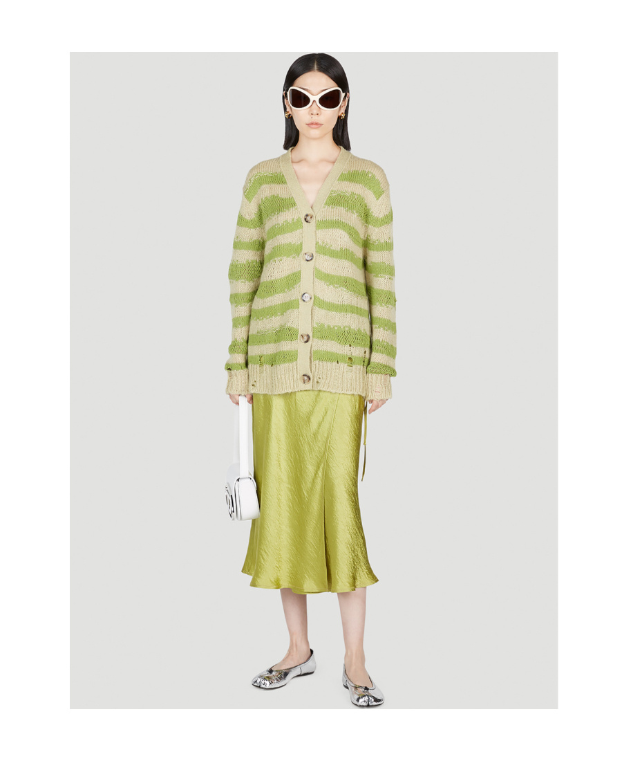 Acne Studios Distressed Stripe Cardigan In Nude