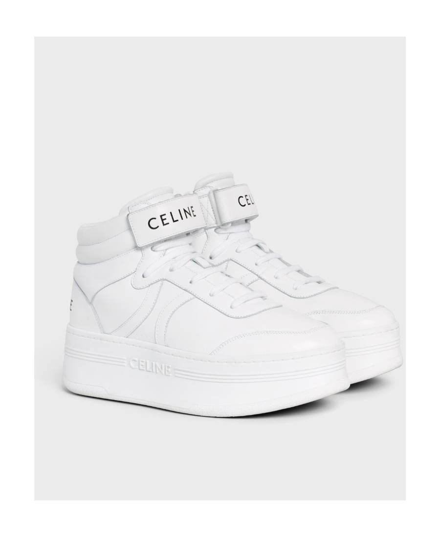 Celine Mid Block Velcro High-heeled Sneakers In White