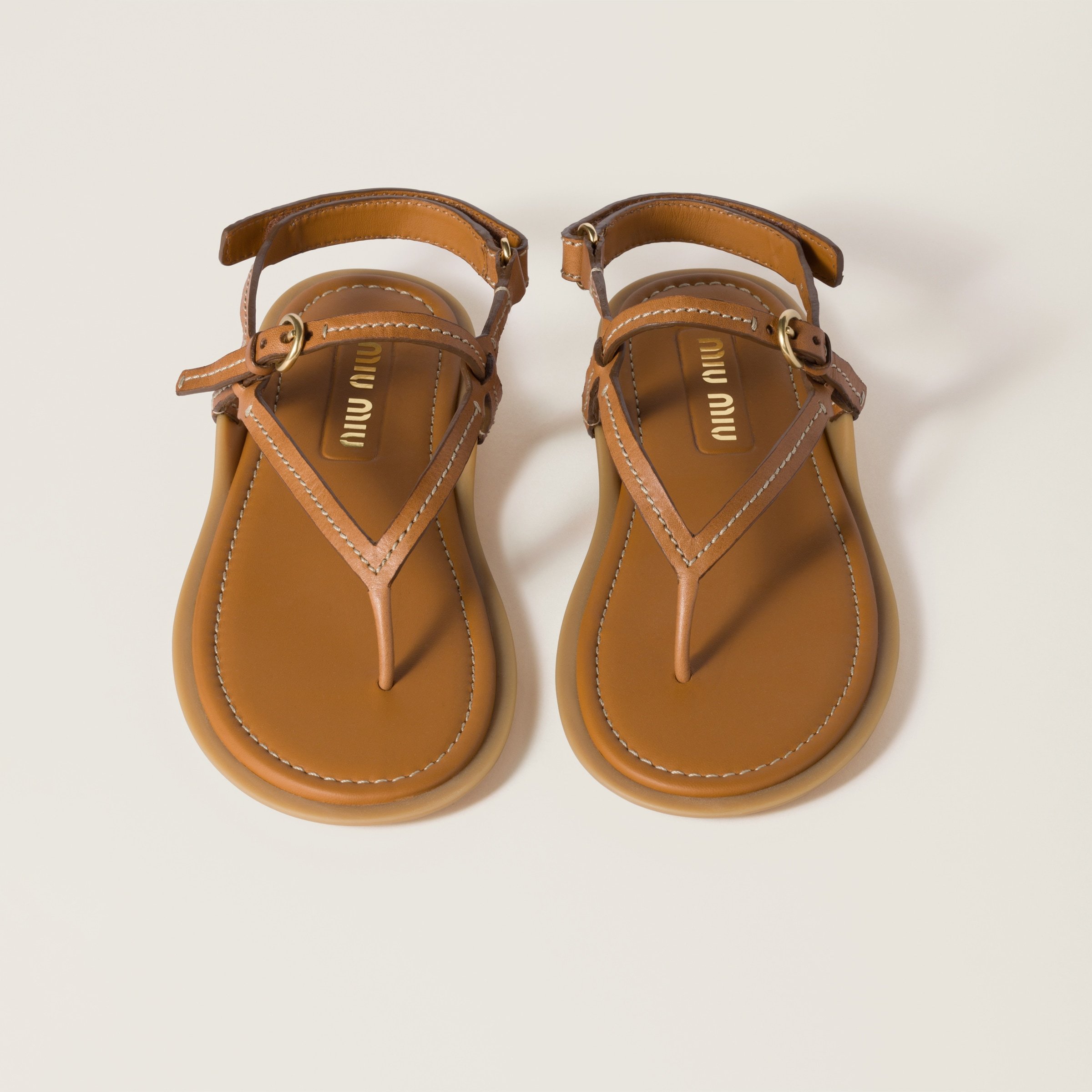 Miu Miu Thong Leather Flat Sandals
