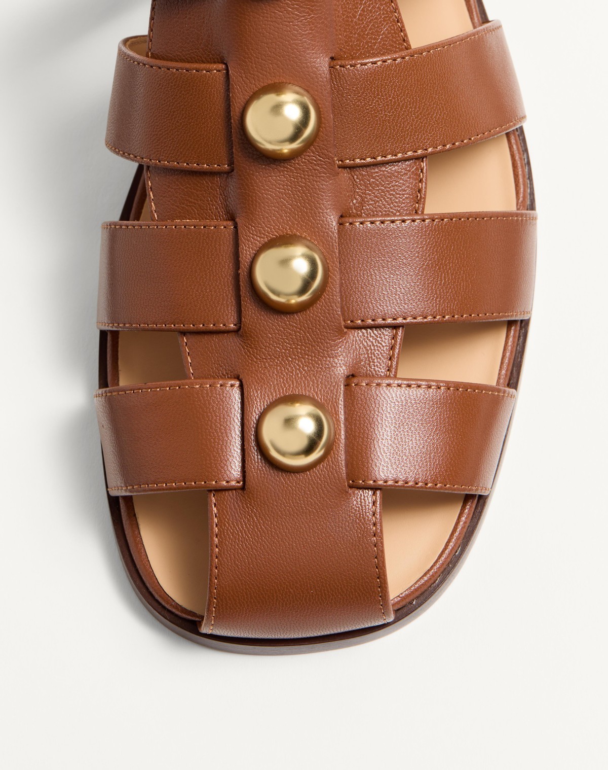 Valentino Garavani Studshield Fisherman Calfskin Sandal In Brown