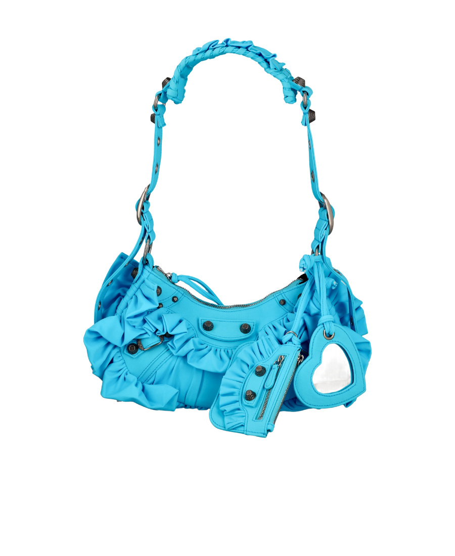 Balenciaga Le Cagole Xs Crocodile Embossed Leather Shoulder Bag In Green