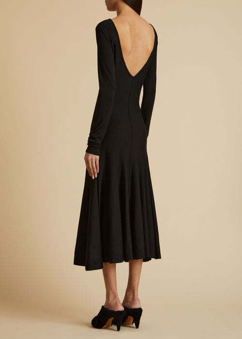 Shop Khaite Scoop-back Virgin-wool Midi Dress In Black