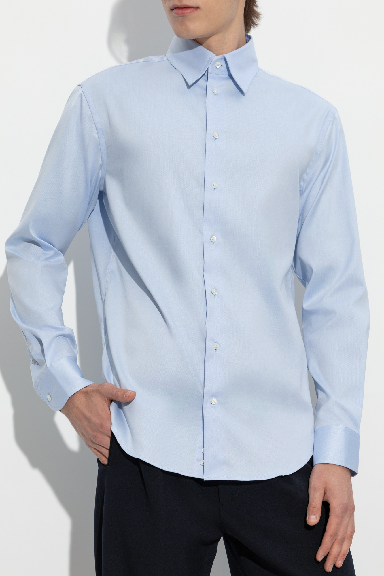 Emporio Armani Grid-pattern Cotton Shirt In White