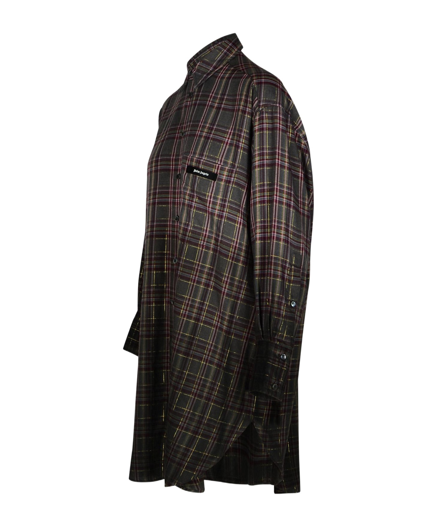 Palm Angels Checkered Chemisier Dress With Logo In Black