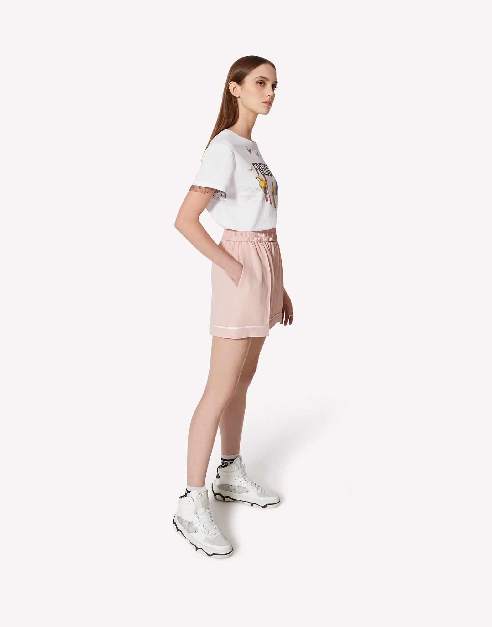 Shop Red Valentino Crepe Back Satin Shorts In Nude