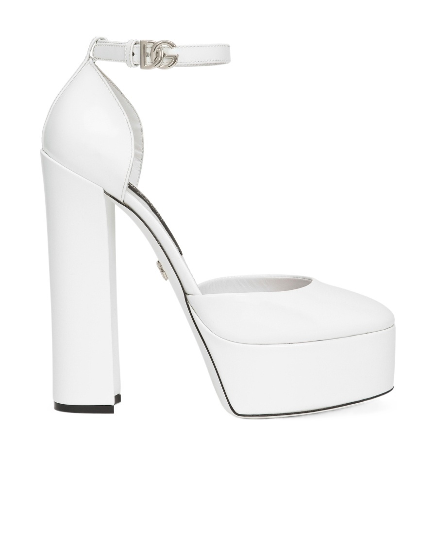 Dolce & Gabbana Smooth Platform Heel Sandals In White