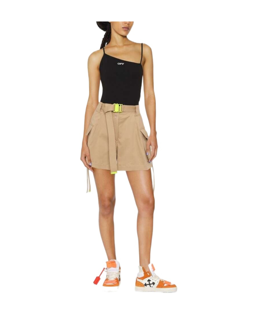 Off-white Camel Belted Gabardine Cargo Shorts In Nude