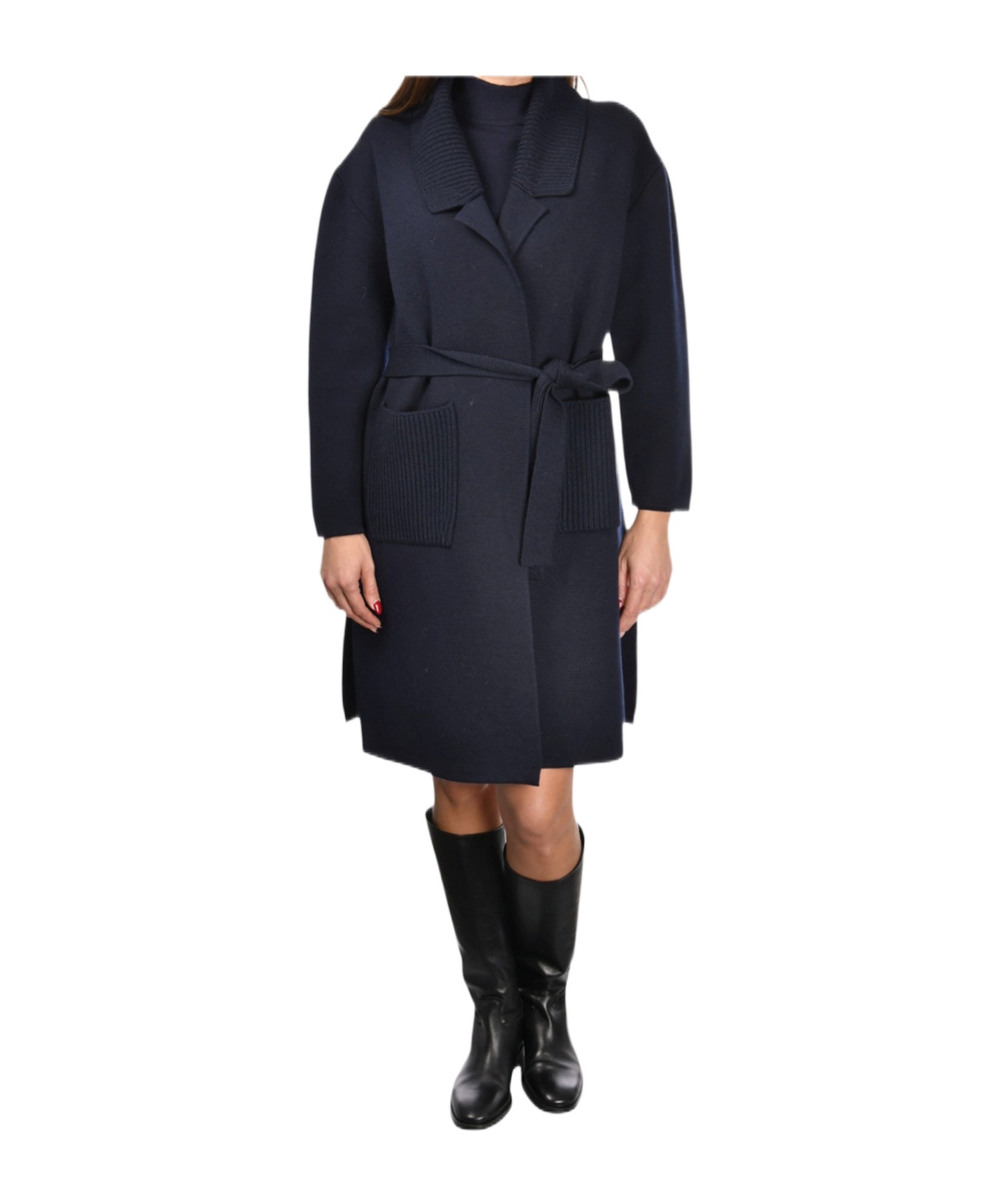 Gran Sasso Knitted Belted Coat In Blue