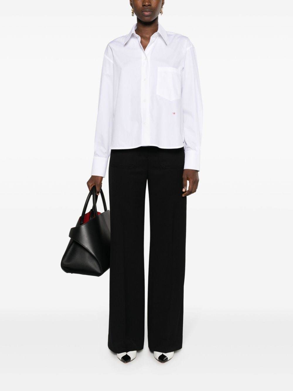 Victoria Beckham Cotton Shirt With Front Pocket And Long Sleeves In White